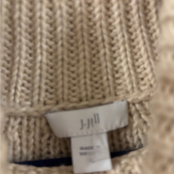 J.Jill Townscape Turtleneck- medium in desert sand. Cotton blend, metallic yoke - Picture 5 of 6